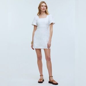 Madewell women's Square-Neck Mini Dress in 100% Linen eyelet white 10